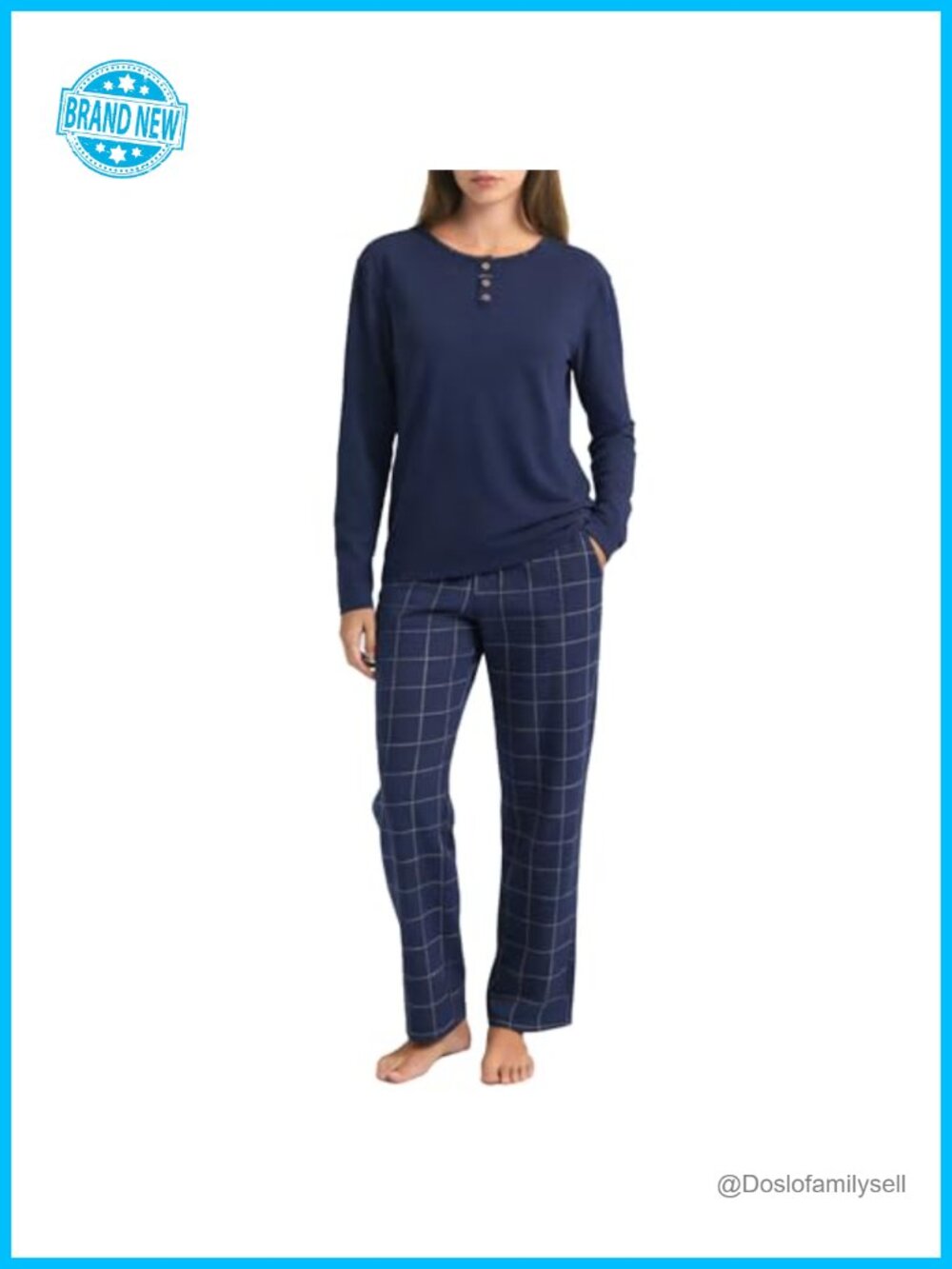 100% Cotton Pajama Set 2 Piece Long Sleeve Henley Neck Lounge Sleep